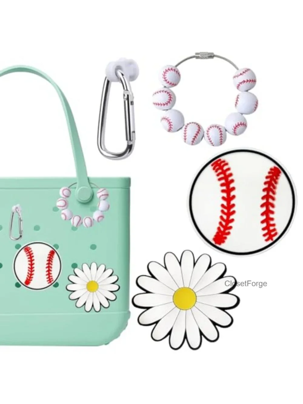 Baseball Charms Set for Tote Bag, Sporty Beach Bag Accessories, Cute Keychain